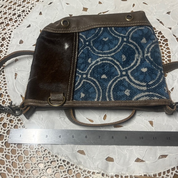 Myra Blue and Brown Cowhide Crossbody Bag - Picture 11 of 12
